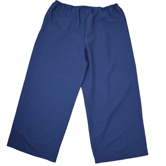 Studio Park Pull On Wide Leg Silky Crop Pants, XL Petite, Navy Blue - Picture 4 of 7